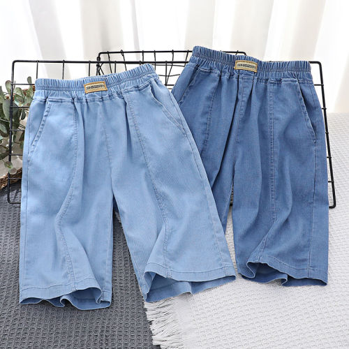 Boys' denim mid-pants summer soft thin shorts children's western-style outerwear cropped pants big boys loose breeches