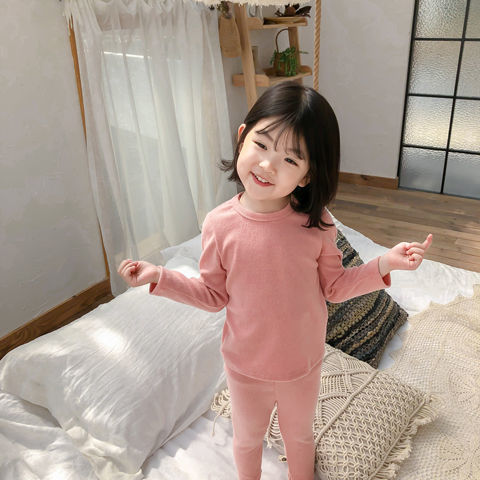 Baby spring and autumn autumn clothes and long johns belly protection underwear children's high waist pajamas girls cotton home clothes 3 years old cute 1