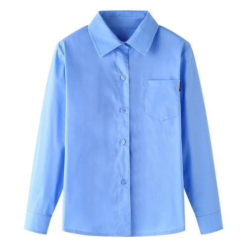 Children's light blue shirt boys and girls long-sleeved shirt spring and autumn pure cotton thin section medium and large children's performance school uniform
