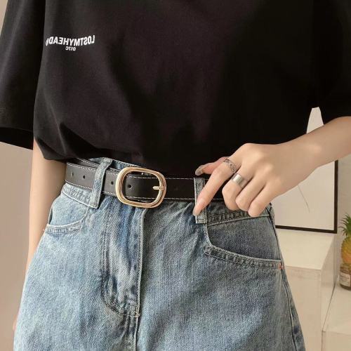 Belt women's fashion all-match thin belt jeans decoration ins style solid color student Korean version free punching belt tide
