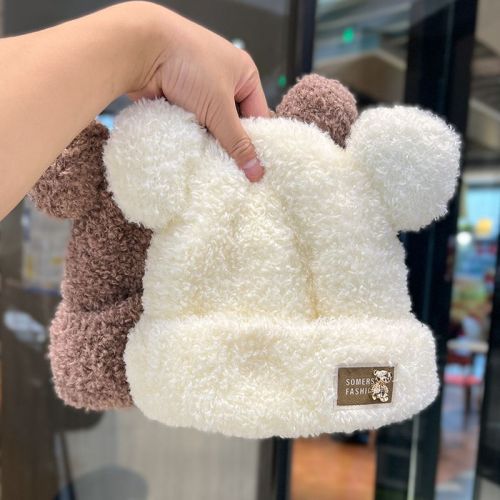 Korean version of the metal bear plush hat female cute ears autumn and winter thickened soft waxy warm cold ear protection cold hat