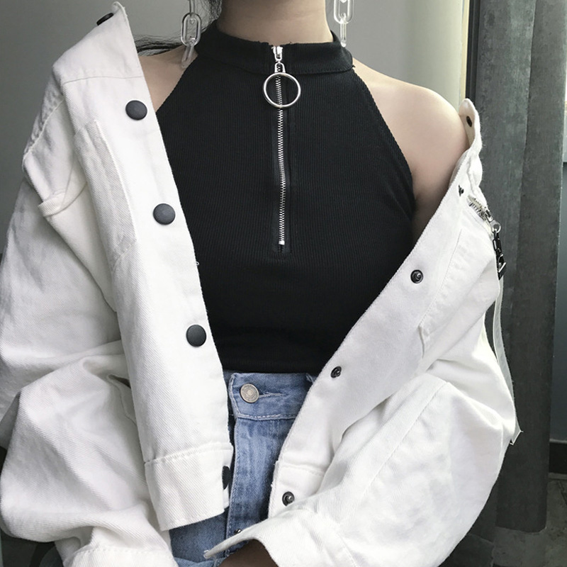 Autumn and winter 2023 new camisole women's outerwear Hong Kong style retro chic sexy inner knitted zipper bottoming shirt