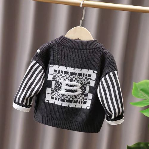 Boys' cardigan jacket autumn and winter clothes 2023 new children's fashionable and handsome top boy's western style knitted sweater tide