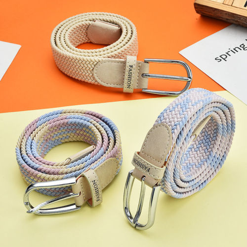 Braided belt women's seamless all-match pants trend durable elastic braided lazy belt fresh candy color summer