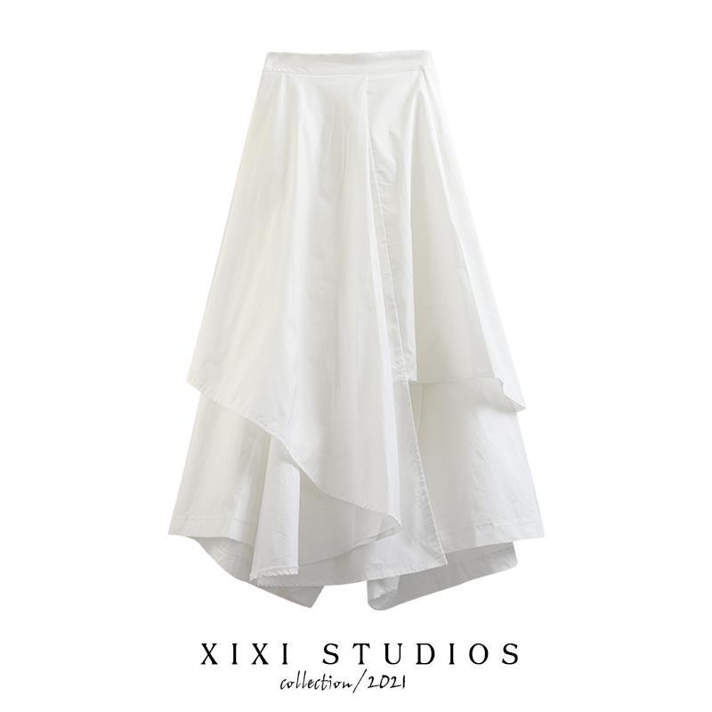 Dark style irregular culottes ruffled stitching skirt women's mid-length high waist thin A-line 2023 new style