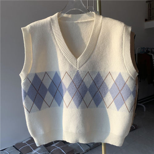 Japanese V-neck apricot knitted vest female spring and autumn loose layered wear sleeveless vest shoulder sweater top
