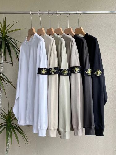 Stone Island Badge Pure Cotton Round Neck Long Sleeve T-Shirt Men's Trendy Casual Loose All-Match Bottom Shirt Couple Tops Trendy
