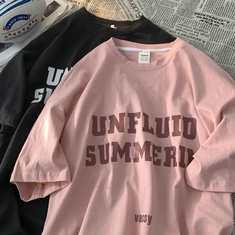2023 summer American retro new couple outfit loose letters white short-sleeved t-shirt male and female student top tide