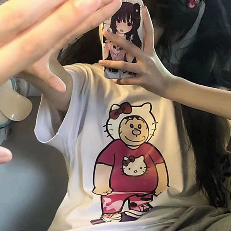 Summer Japanese cartoon anime hellokitty fat tiger short-sleeved cotton T-shirt cute student female casual top