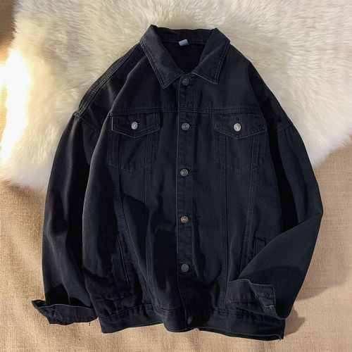 Spring and autumn denim jacket men's nostalgic black all-match loose lapel jacket washed American cec top clothes
