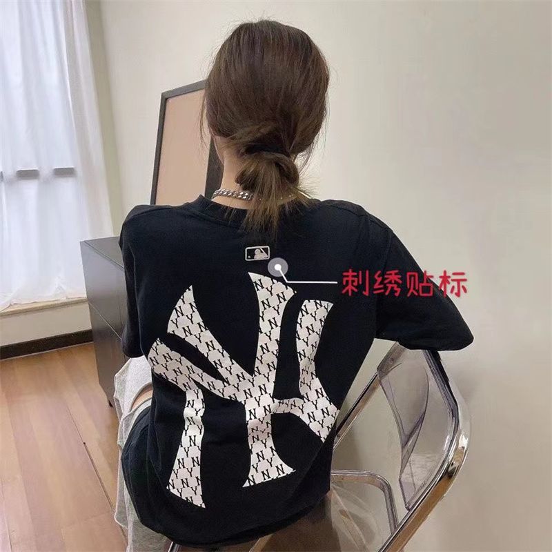 New NY Yankees New Yihua Loose Versatile Short-sleeved T-shirt Pure Cotton Couples Men's and Women's Campus Leisure Sports