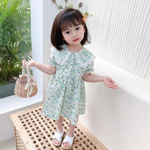 Girls floral dress Korean version of the new children's doll collar summer baby skirt short-sleeved children's princess dress