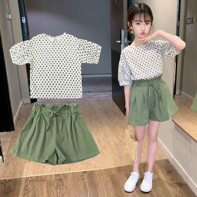 Girls' fashion suit summer suit 2023 new children's foreign style net red summer middle and big boys and girls sports two-piece suit