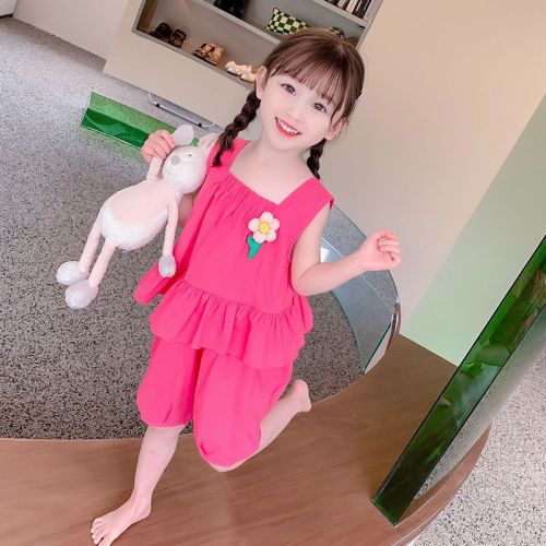 Girls summer suit 2023 new Korean style casual children's sleeveless vest fashionable girl baby foreign style two-piece set