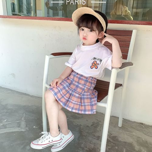 Girls' suit summer girl baby skirt suit 2020 new style foreign style plaid girls suit skirt two-piece summer