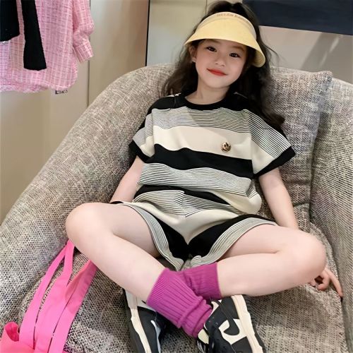 Summer dress girls' suit summer foreign style fashionable ins trend a complete set of pure cotton two-piece suit 6--12 years old middle-aged and older children