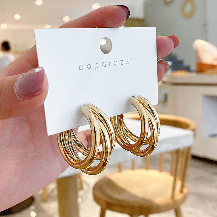 Silver needle earrings 2023 new trendy temperament net red earrings circle earrings female exaggerated earrings