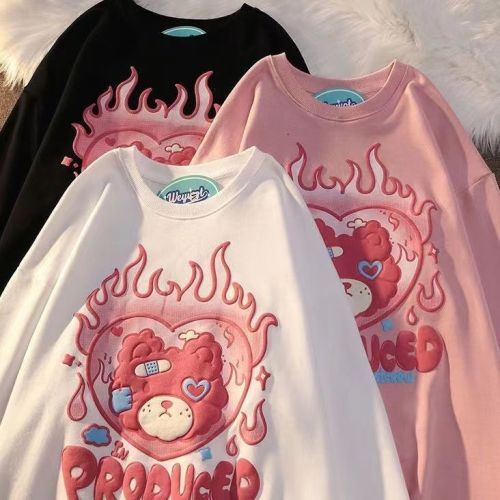 Boys and girls autumn and winter sweater big children's new round neck bear Korean version loose long-sleeved top female