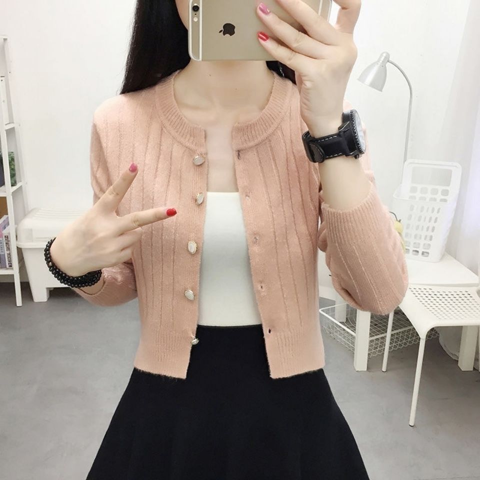 Women's Cardigan Jacket Spring and Autumn Women's Wear Knitted Round Neck Outerwear Solid Color Simple Korean Style Loose Western Style Bottom Shirt for Women