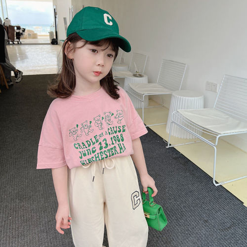 Girls cotton short-sleeved T-shirt tops thin Korean version of the new summer children's casual tops bottoming shirt tide