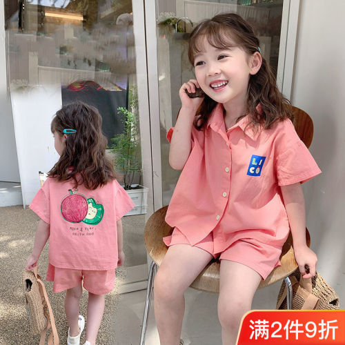 Girls' suit 2023 new children's summer short-sleeved shirt baby summer dress little girl fashion foreign style two-piece set