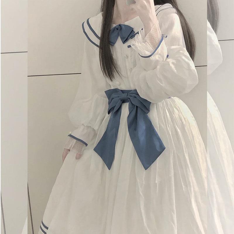 French preppy style Japanese style first love retro gentle wind skirt student temperament navy collar tea break princess dress