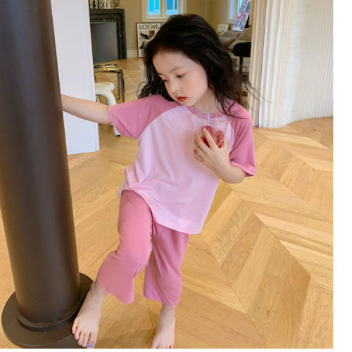 Girls summer suit modal pajamas summer thin section children's home clothes small and medium-sized children's treasure tops and shorts two-piece set