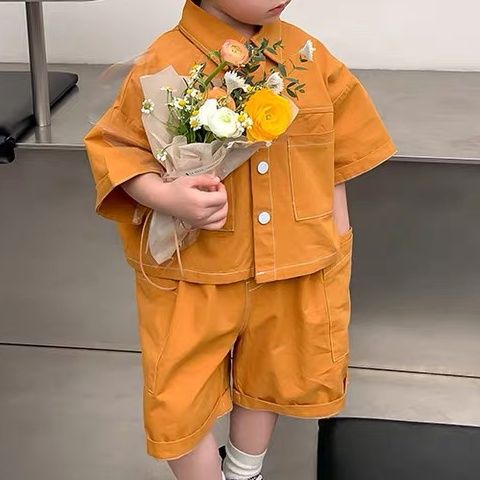 Boys' short-sleeved 2023 summer clothes new Korean version of children's clothing handsome tooling shirt summer foreign style fashionable suit