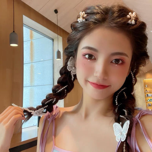 Yang Chaoyue with the same pearl hair chain ins Fengsen women's braided hair chain tied hair dirty braid tassel butterfly hair clip