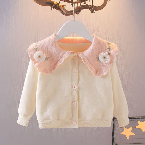 Baby Girl 2023 Spring and Autumn Dress Long-sleeved Cardigan Versatile Girls Sweater Baby Cute Knitted Sweater Top Jacket