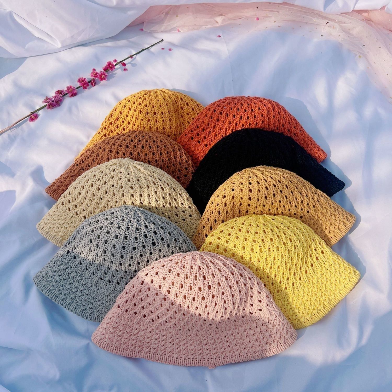 Fisherman hat female summer new net red casual basin hat trendy ins big face thin holiday Korean version breathable sun hat