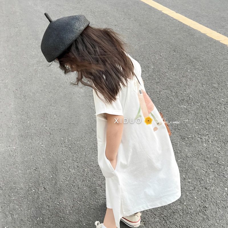 Korean children's small fresh T-shirt skirt summer dress 2023 new girls' short-sleeved dress foreign style baby princess dress