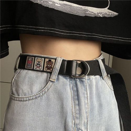 Bear belt female Korean version retro all-match simple canvas free punching belt men's decorative jeans with ins tide