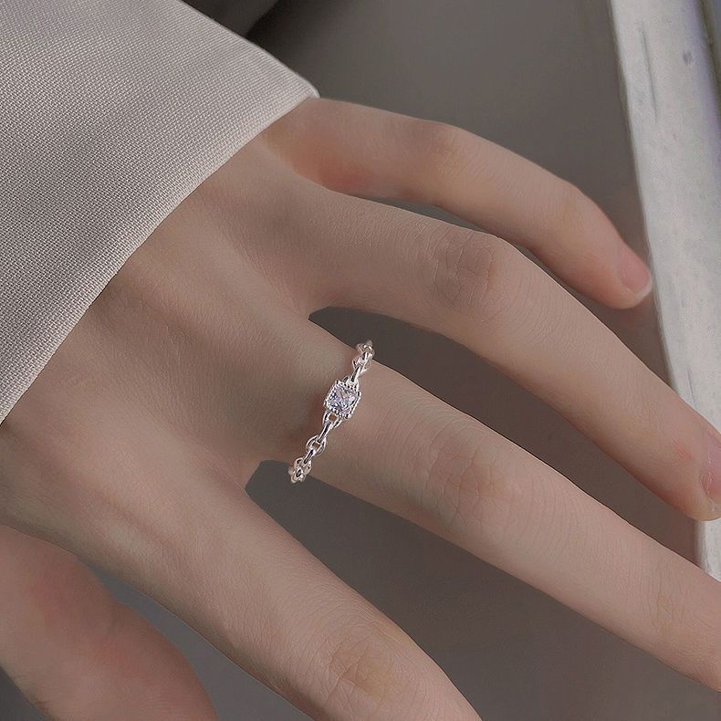 Ring female ins niche cold wind advanced opening adjustable hollow plain ring diamond ring students junior high school students