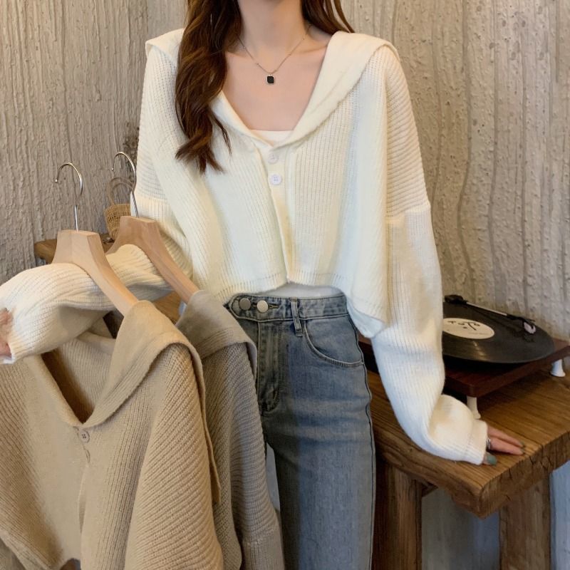 2023 Hong Kong style retro autumn and winter chic top lazy style design sense small trendy short chic knitted sweater