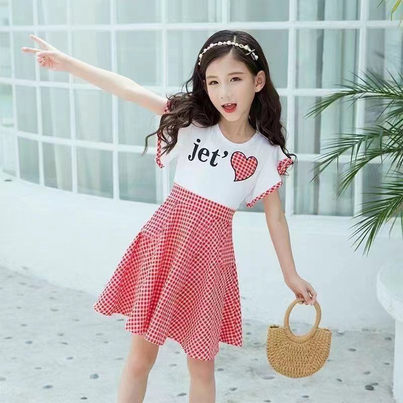 Girls summer short-sleeved dress 2023 new foreign style big children's skirt children's summer dress princess dress little girl