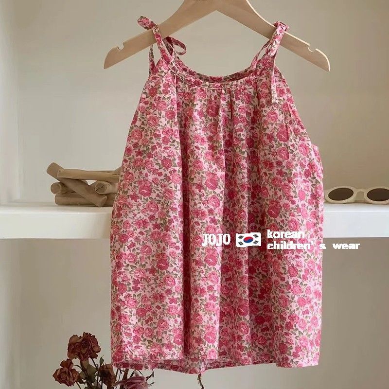 Korean version of children's clothing girls floral sling vest skirt summer foreign style sling adjustable small and medium-sized children's baby dress
