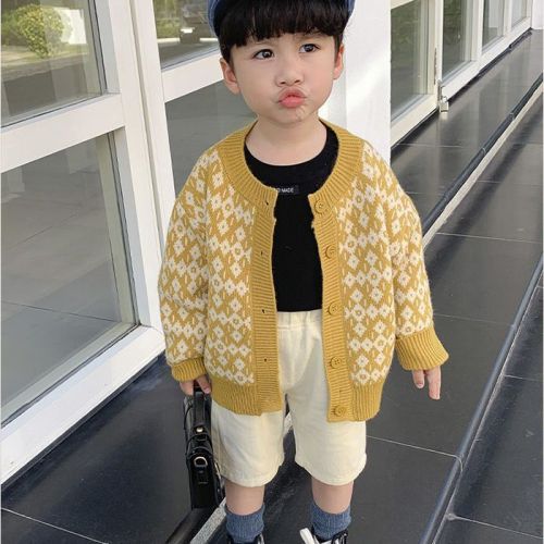 Children's Sweater Boys Knitted Sweater Coat Spring and Autumn Boys Cardigan Children's Tops Baby Western Style Baby Spring Clothes