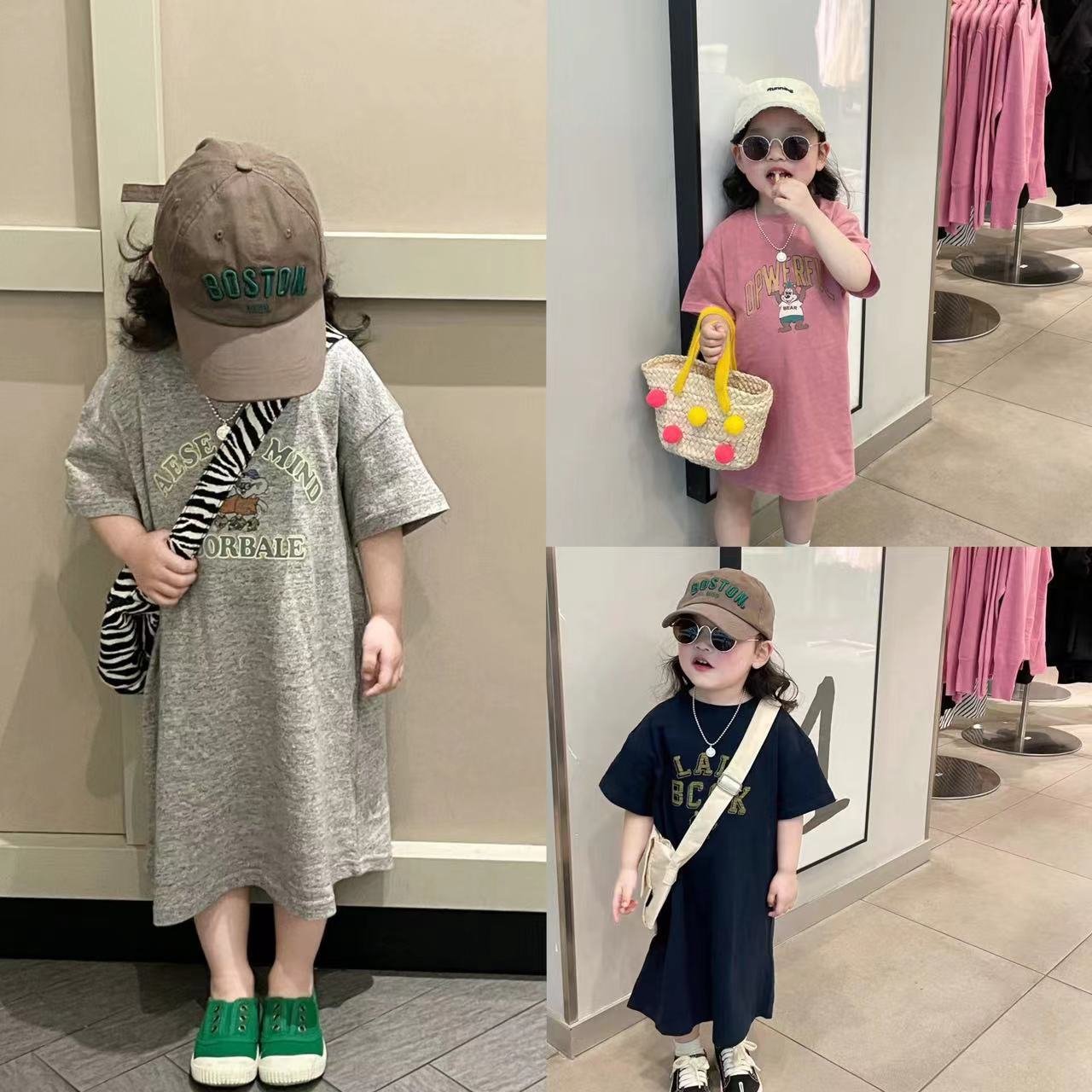 Girl baby 1-3 years old kindergarten cartoon short-sleeved T-shirt skirt Korean girls children summer dress foreign style pure cotton skirt tide