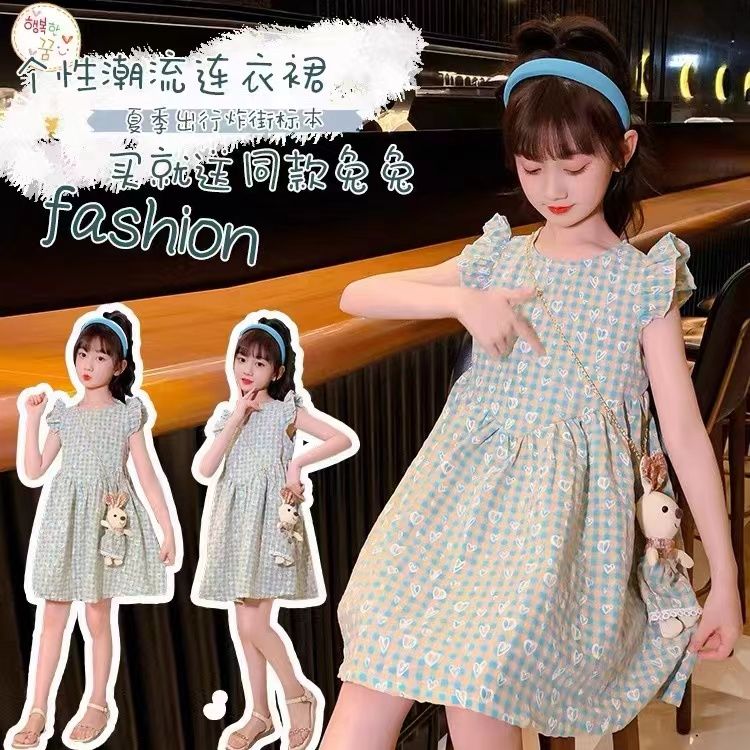 2023 new plaid dress summer girls skirt summer western style children's Korean version thin section princess dress