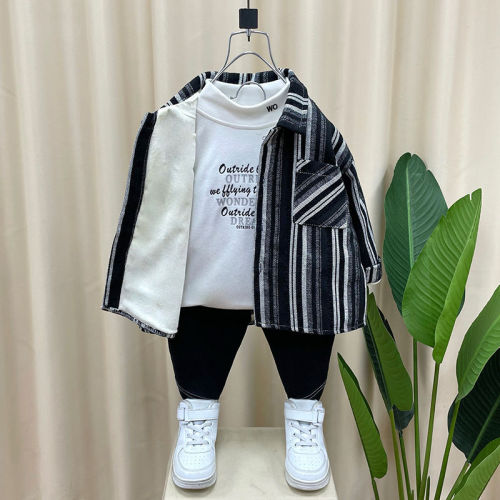 Boys fleece shirt autumn and winter clothes 2023 new foreign style baby clothes trendy handsome children fried street thick shirt jacket