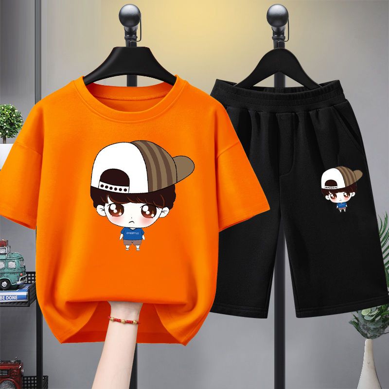 Boys' suit 2023 new summer big boy's fat big size clothes children's summer clothes men's cotton thin two-piece set