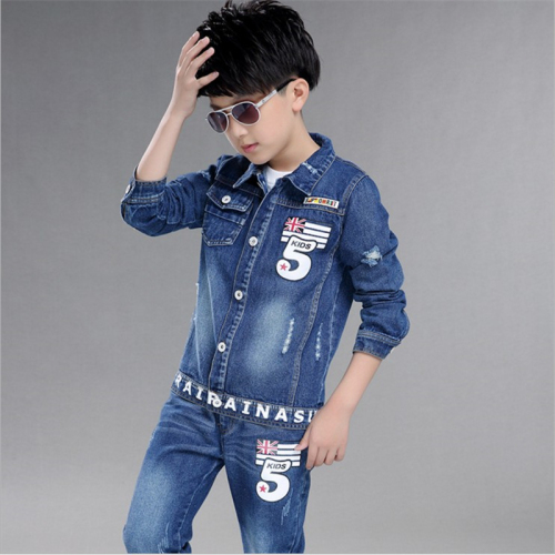 Boys' denim suit jacket + pants + T-shirt spring and autumn children's clothing long-sleeved denim children's two-piece set 5 trendy