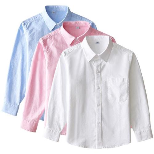 Boys' long-sleeved white shirt pure cotton spring and autumn elementary school students school uniform performance big boy children's white shirt cotton