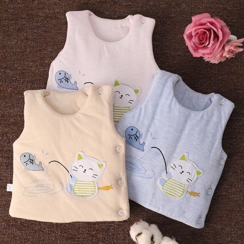 Newborn baby quilted warm vest autumn and winter vest male and female baby round neck shoulder button side open sleeveless cute top