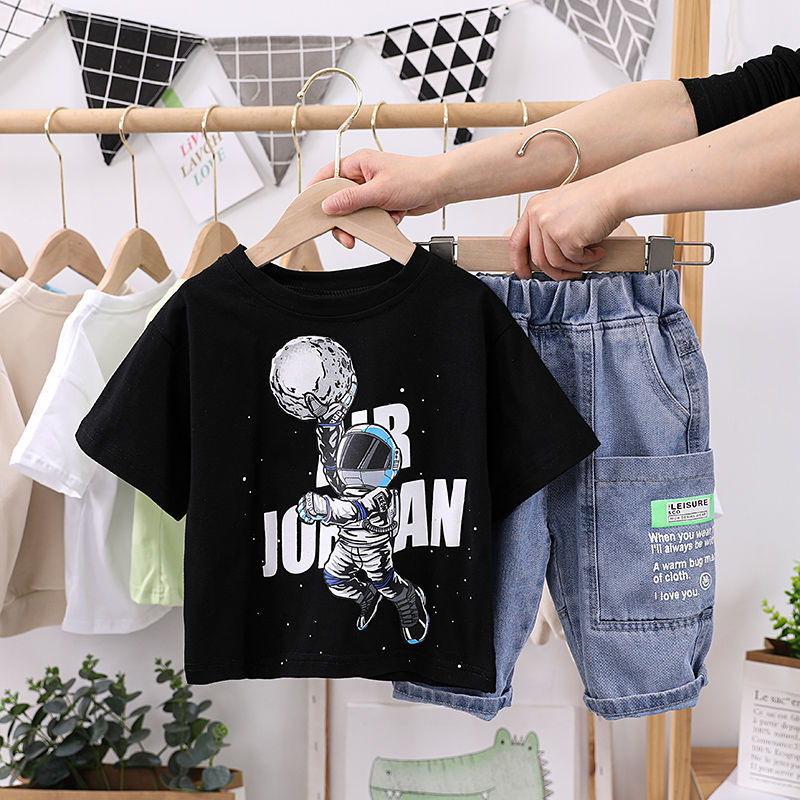 Boys' summer clothes, pure cotton suits, net red, western style, children's summer, Korean version, handsome baby, summer short-sleeved two-piece suit