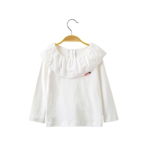 Girls pure cotton bottoming shirt spring and autumn dress girl baby long-sleeved T-shirt children's white foreign style lace collar bottoming shirt