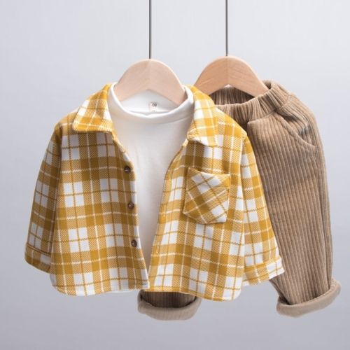 Baby autumn new plaid children's shirt jacket thick woolen Korean version of children's shirt spring and autumn foreign style