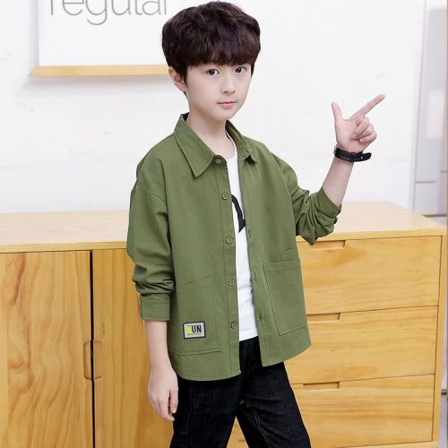 Boys' shirt casual jacket 2023 new spring and autumn shirt jacket boy's shirt 5-12 years old new shirt