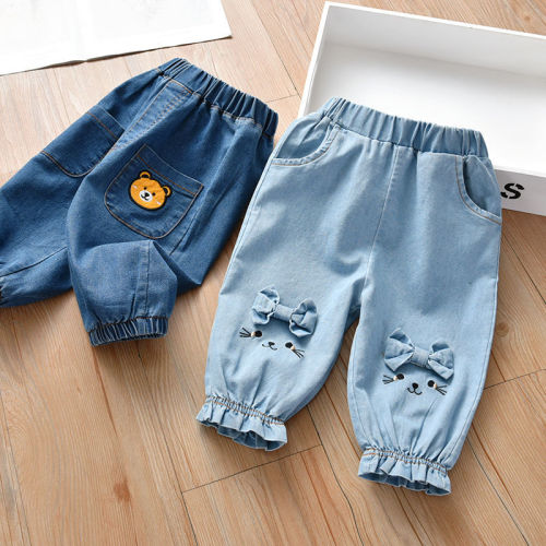 Girls' denim cropped pants summer boys baby thin pants children's casual middle pants children's outerwear loose shorts